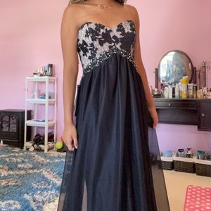 Black prom dress with beaded bodice